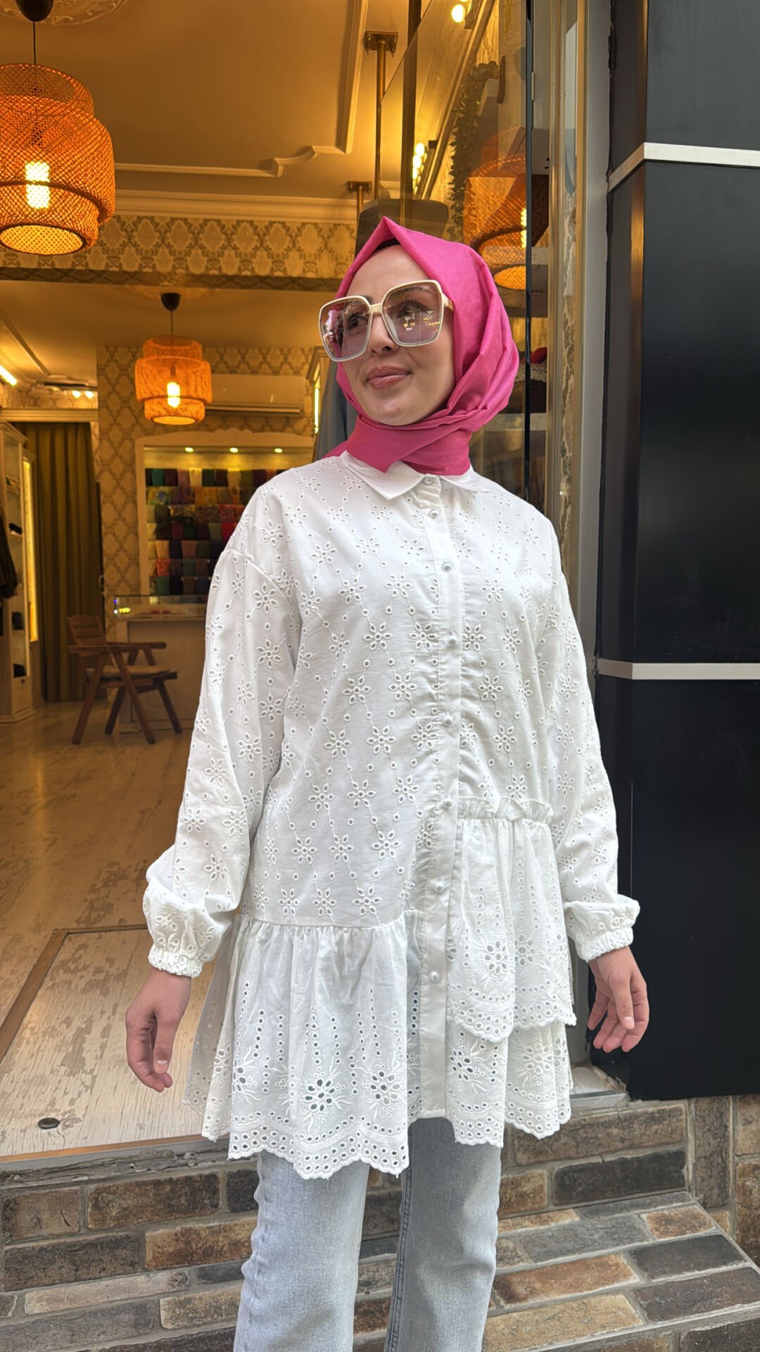 1376 Fistolu Asimetrik Gömlek - Beyaz