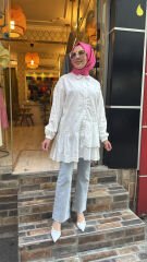 1376 Fistolu Asimetrik Gömlek - Beyaz