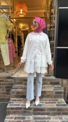 1376 Fistolu Asimetrik Gömlek - Beyaz