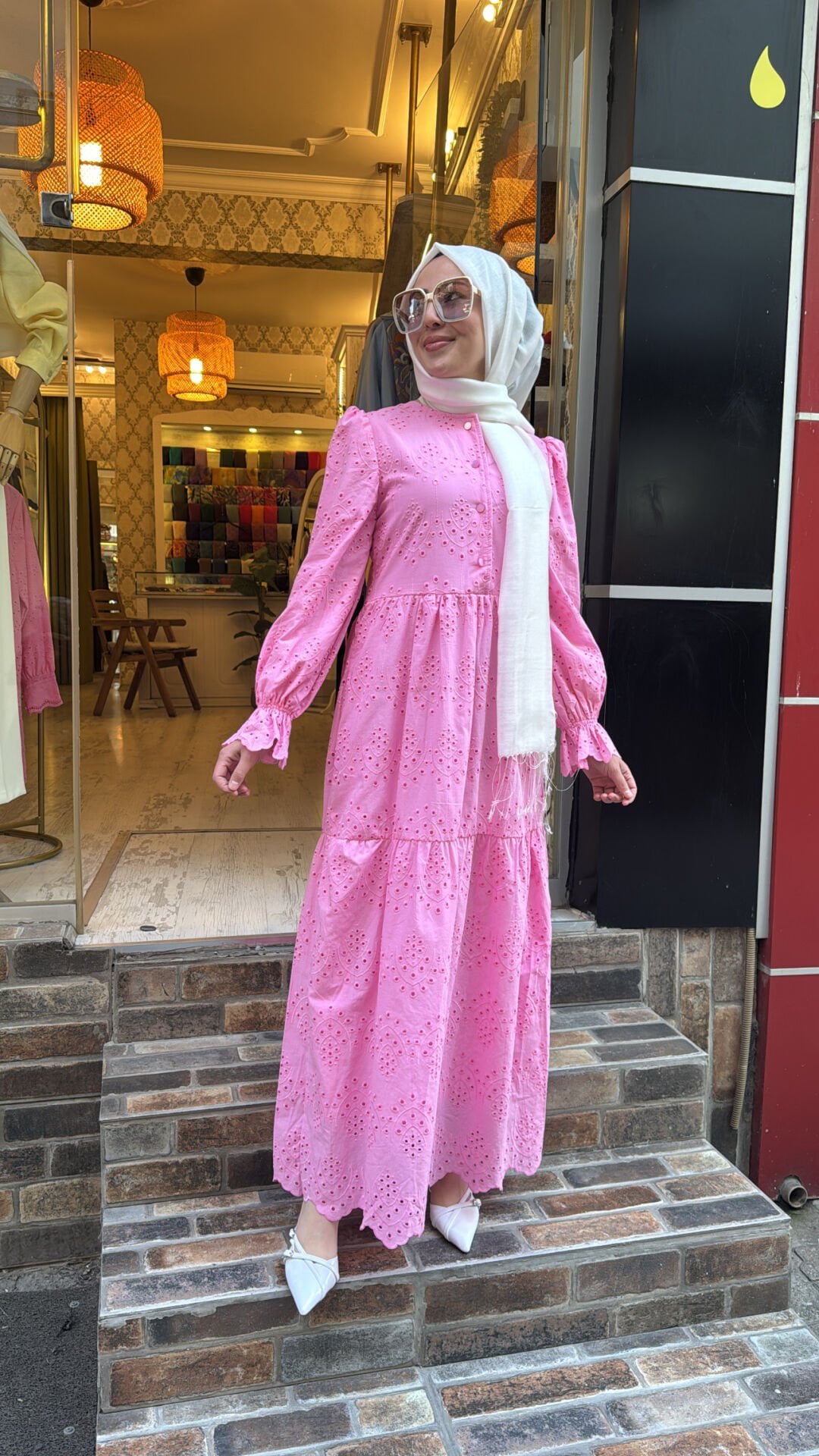 1431 Fistolu Elbise - Fuşya