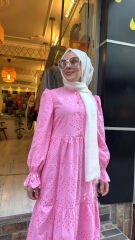 1431 Fistolu Elbise - Fuşya