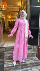 1431 Fistolu Elbise - Fuşya