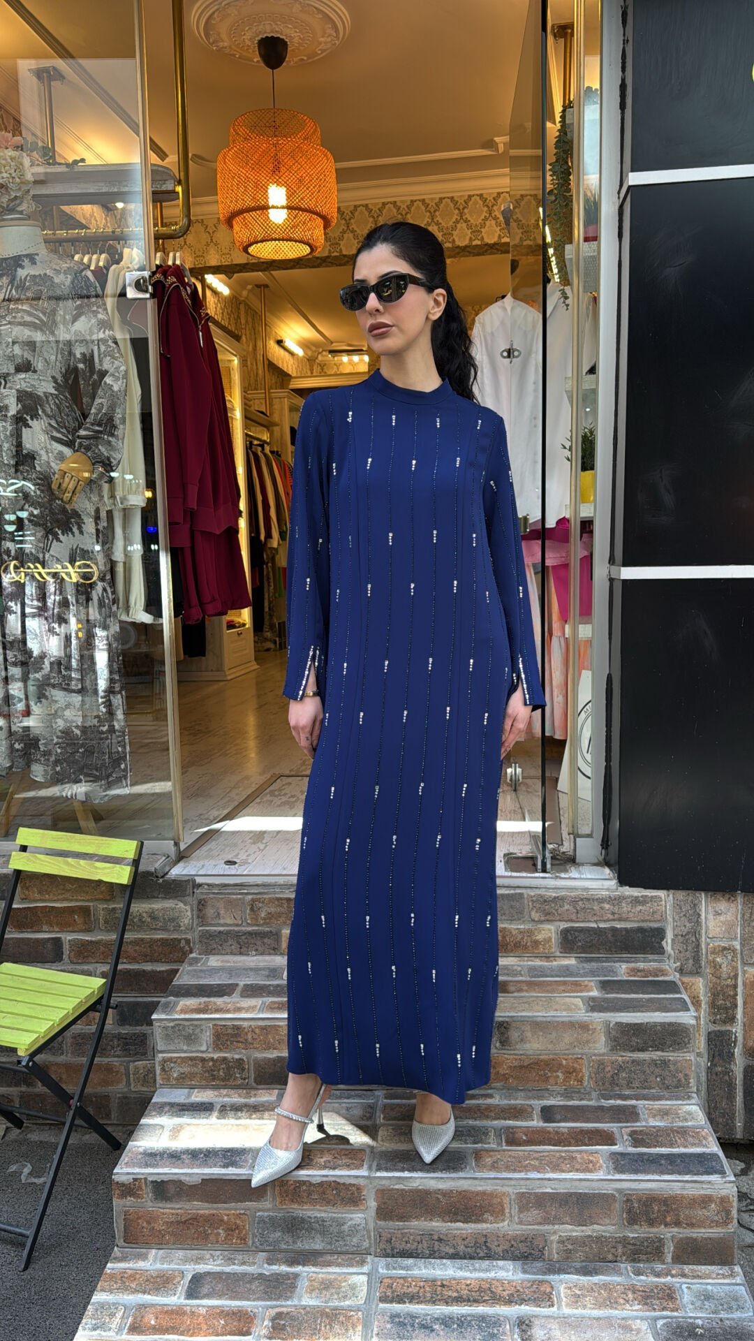 4809 Taşlı Abiye Elbise - Lacivert