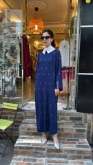 4809 Taşlı Abiye Elbise - Lacivert