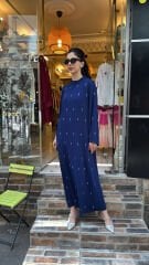 4809 Taşlı Abiye Elbise - Lacivert