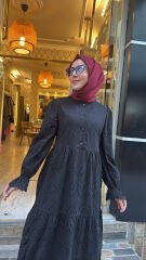 1431 Fistolu Elbise - Siyah