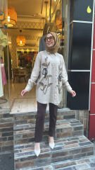 34845 İşlemeli Tensel Gömlek - Bej