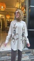 34845 İşlemeli Tensel Gömlek - Bej