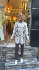 34845 İşlemeli Tensel Gömlek - Bej