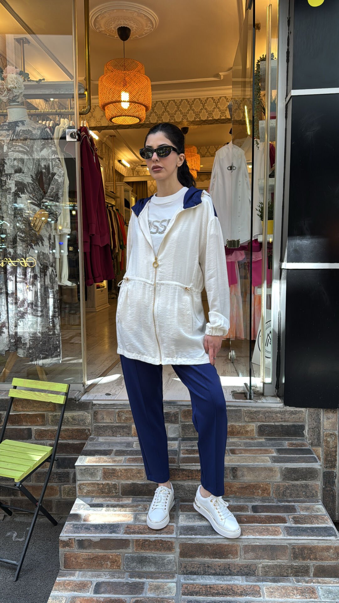 4739 Ceketli Parlak Takım - Ekru-Laci