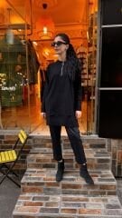 4587 Fermuarlı Triko Kazak - Siyah