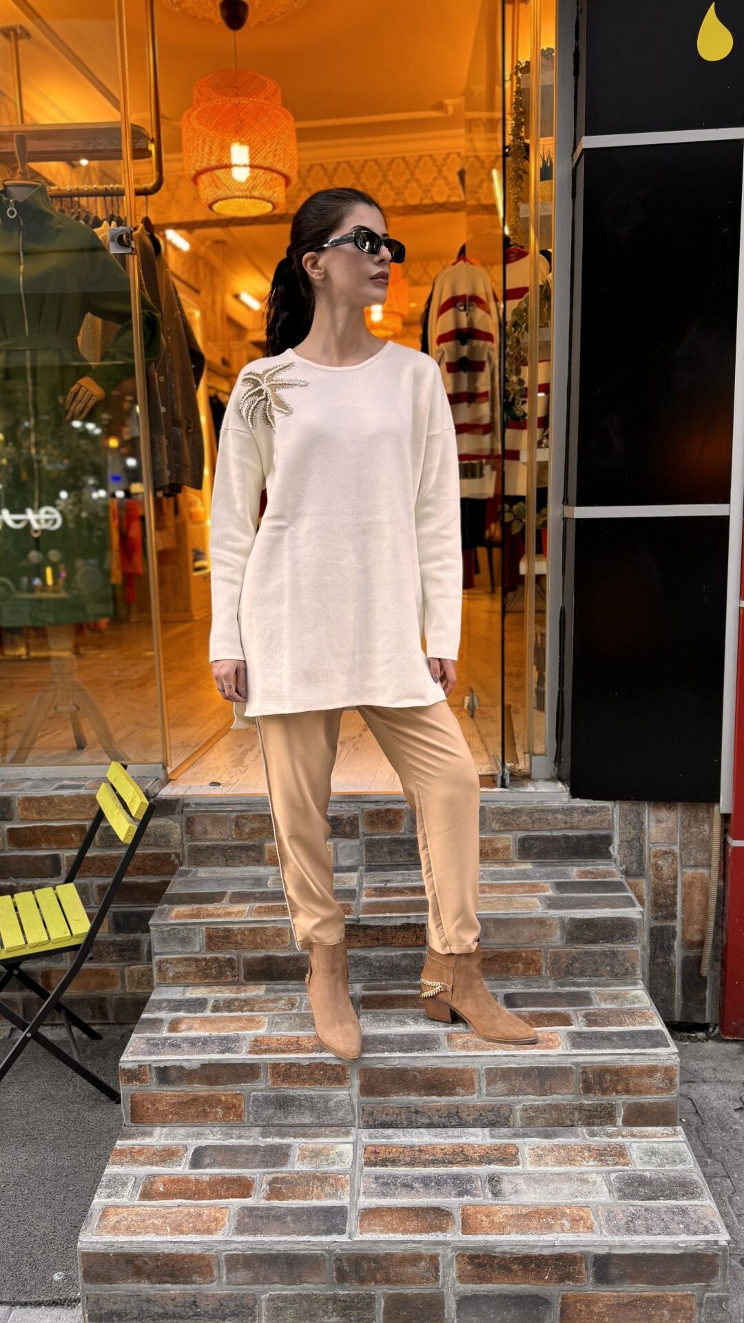 4583 İncili Triko Kazak - Ekru