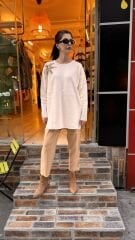 4583 İncili Triko Kazak - Ekru