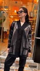 4589 Payetli Triko Hırka - Siyah