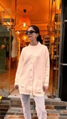 4589 Payetli Triko Hırka - Ekru