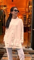 4589 Payetli Triko Hırka - Ekru