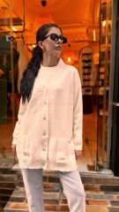 4589 Payetli Triko Hırka - Ekru