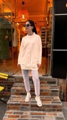 4589 Payetli Triko Hırka - Ekru