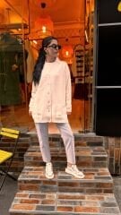 4589 Payetli Triko Hırka - Ekru