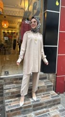4653 Omzu Düğmeli Tunik - bej
