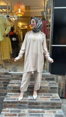 4653 Omzu Düğmeli Tunik - bej