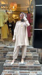 4653 Omzu Düğmeli Tunik - bej
