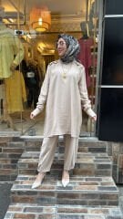 4653 Omzu Düğmeli Tunik - bej