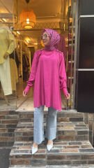 4653 Omzu Düğmeli Tunik - fuşya