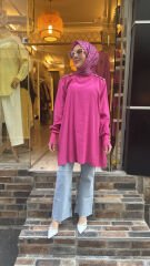4653 Omzu Düğmeli Tunik - fuşya