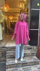 4653 Omzu Düğmeli Tunik - fuşya