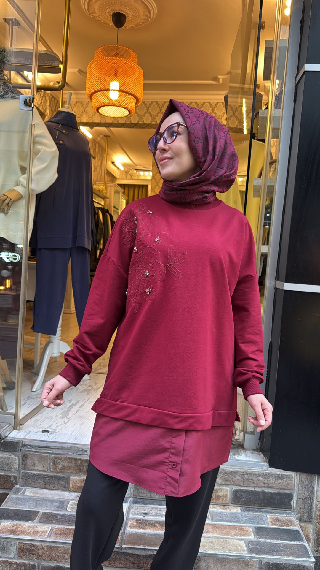 10739 Altı Paraşütlü Sweat - Bordo