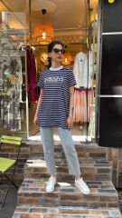 4734 Taşlı Çizgili Tshirt - Lacivert