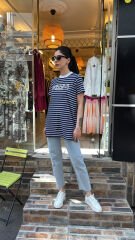 4734 Taşlı Çizgili Tshirt - Lacivert