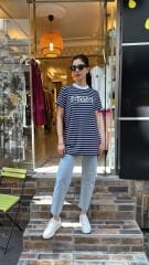 4734 Taşlı Çizgili Tshirt - Lacivert