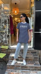 4734 Taşlı Çizgili Tshirt - Lacivert