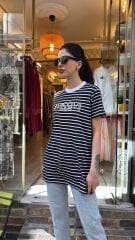 4734 Taşlı Çizgili Tshirt - Siyah