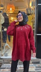 25046 Angora Taşlı Kazak - Bordo