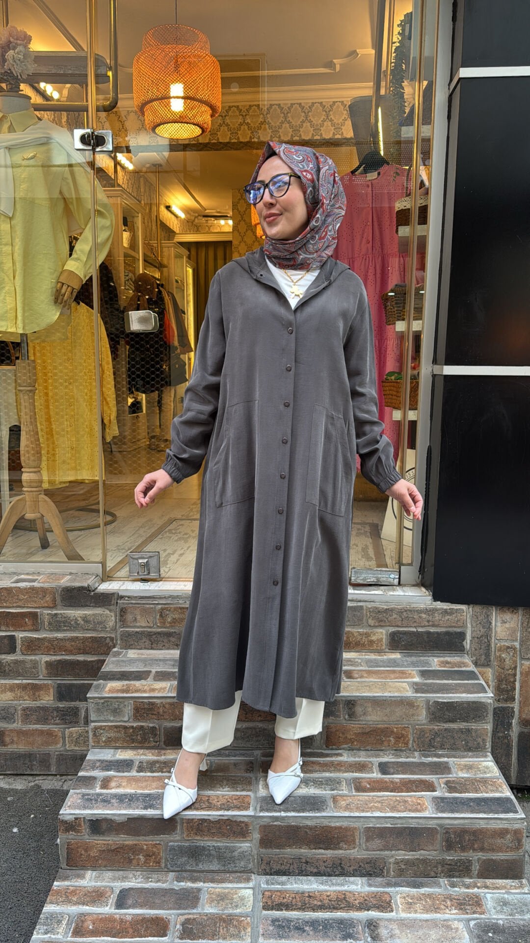 4645 Qupra Kapüşonlu Kap - Gri