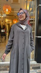 4645 Qupra Kapüşonlu Kap - Gri