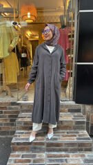 4645 Qupra Kapüşonlu Kap - Gri