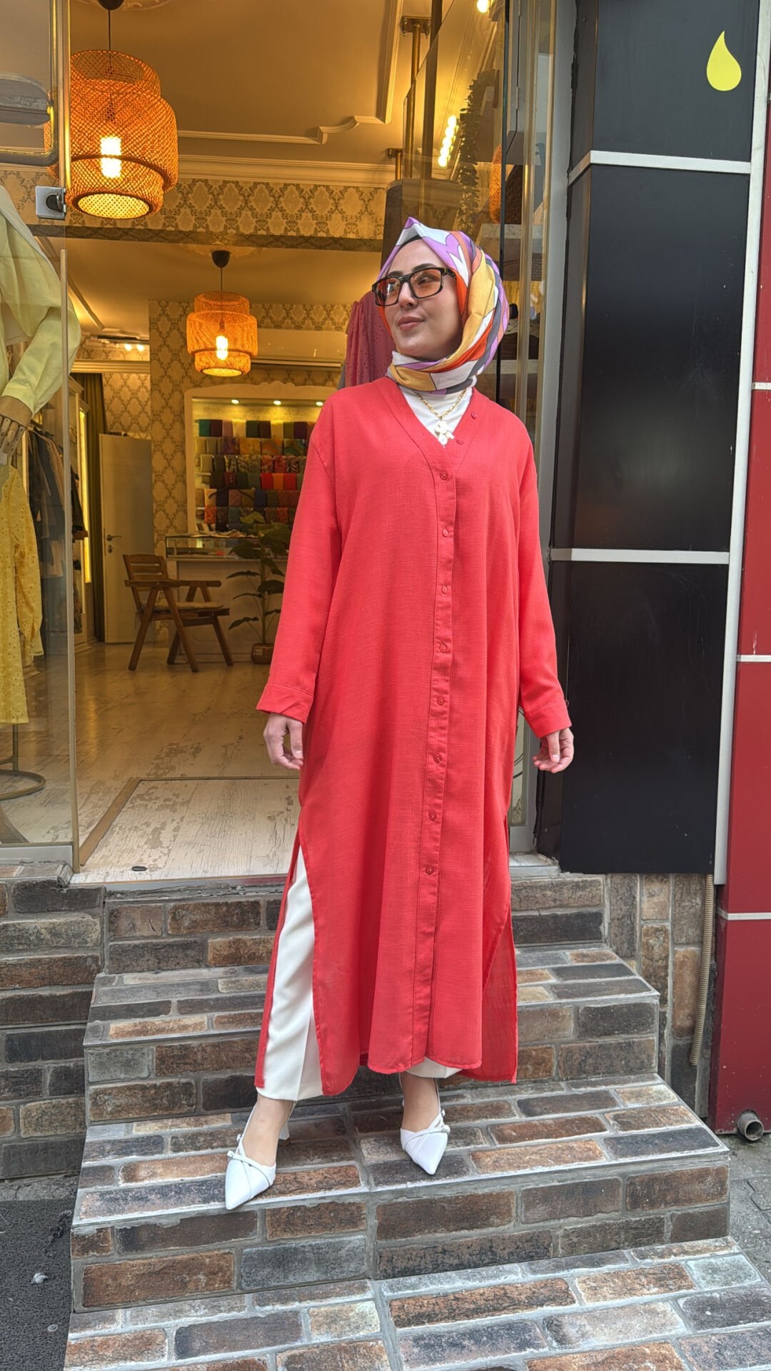 1794 Düğmeli Uzun Kap - Nar Çiçeği