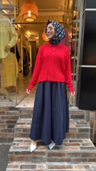 1631 Poplin Etek - Lacivert