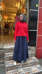 1631 Poplin Etek - Lacivert