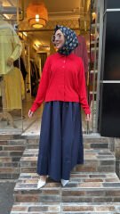 1631 Poplin Etek - Lacivert