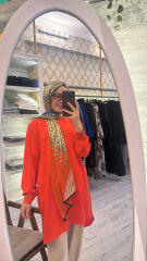 4401 Düz Basic Tunik - Turuncu