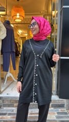 5004 İşlemeli Hırka - Siyah