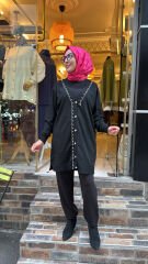 5004 İşlemeli Hırka - Siyah