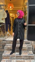 5004 İşlemeli Hırka - Siyah