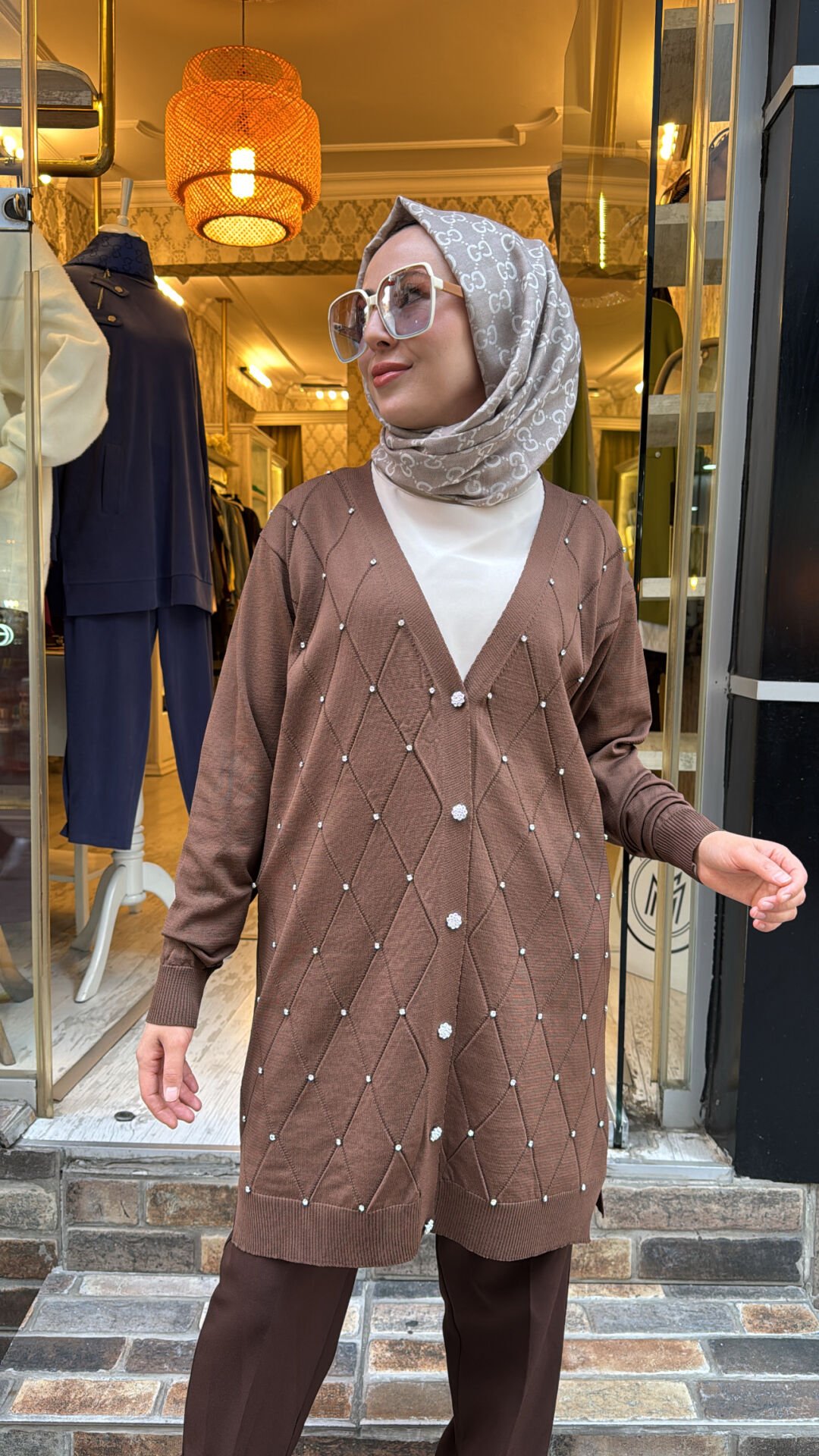 5039 Serpme Taş Hırka - Kahve