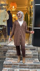 5039 Serpme Taş Hırka - Kahve